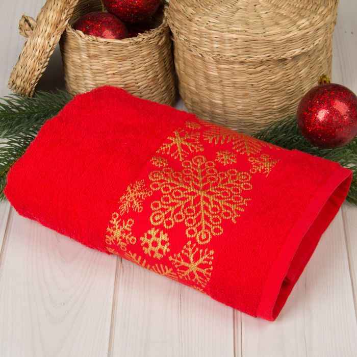 Полотенце махровое Collorista "Снежинки" красн 50х90 см 100% хлопок, 370гр/м2