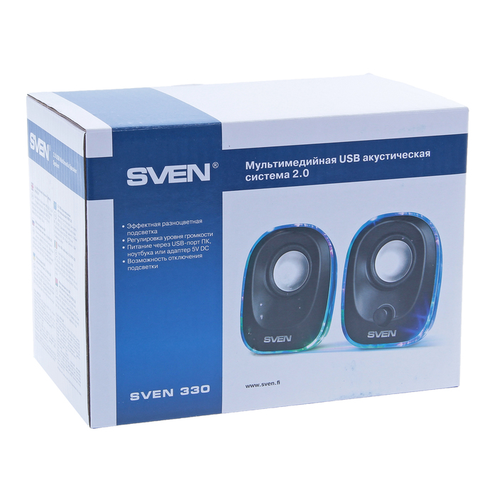Акустическая система 2.0 SVEN 330, 2x2.5Вт, подсветка, USB, черные
