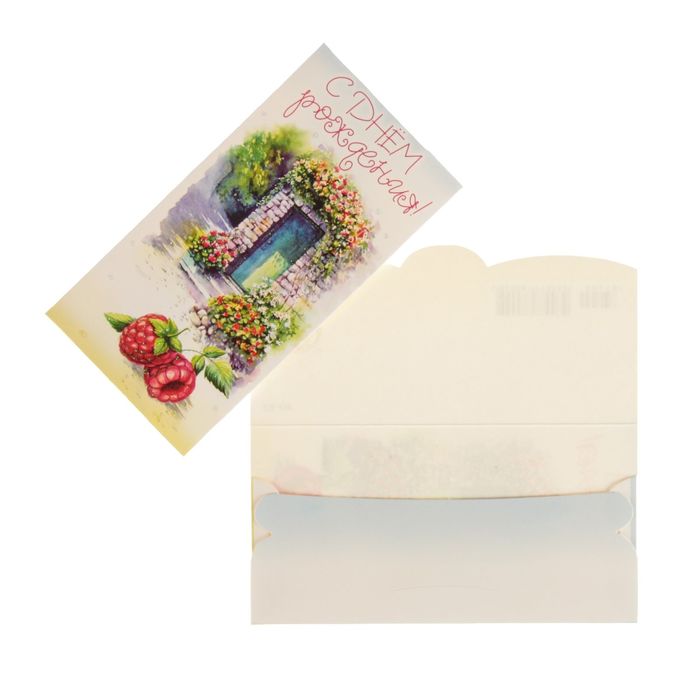 Конверт для денег "С Днем Рождения!" малина, клумбы