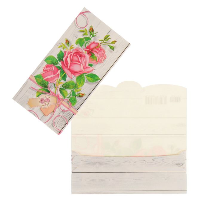 Конверт для денег "Универсальный" розы, белый фон