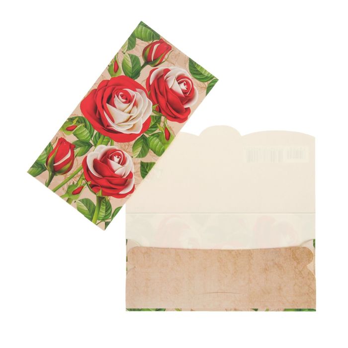 Конверт для денег "Универсальный" розы, бежевый фон