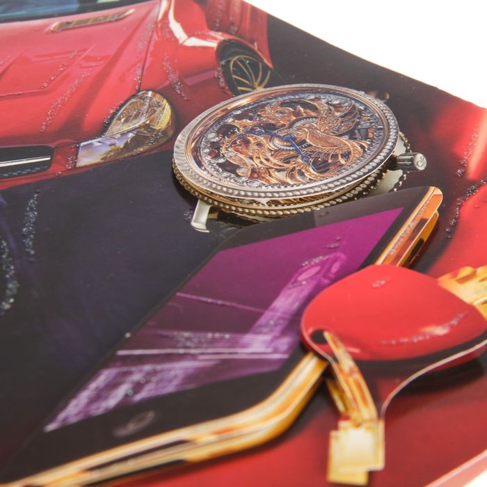 Открытка "С Днём Рождения!" красное авто, пантера, А4