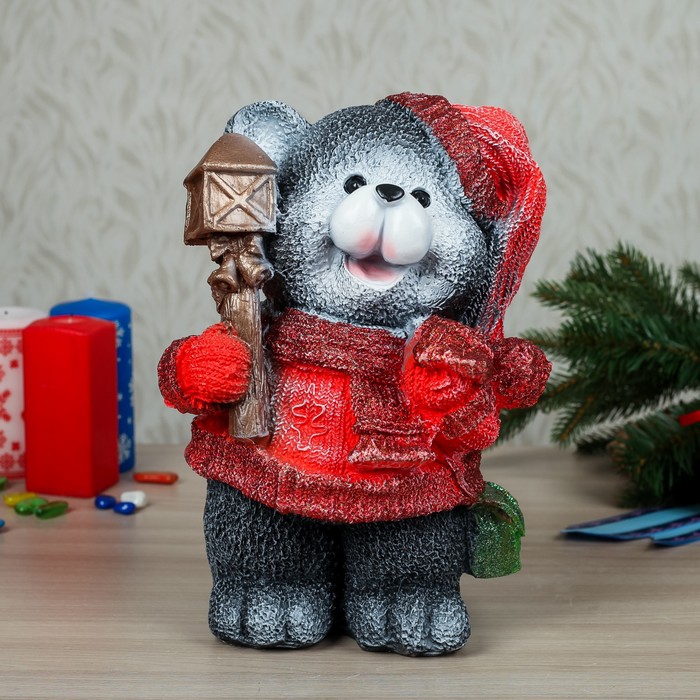 Статуэтка "Медведь с фонарём", малая, микс