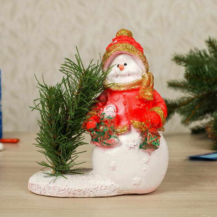 Статуэтка "Снеговик с фонарём", малая, микс