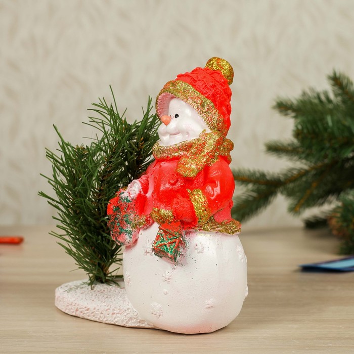 Статуэтка "Снеговик с фонарём", малая, микс