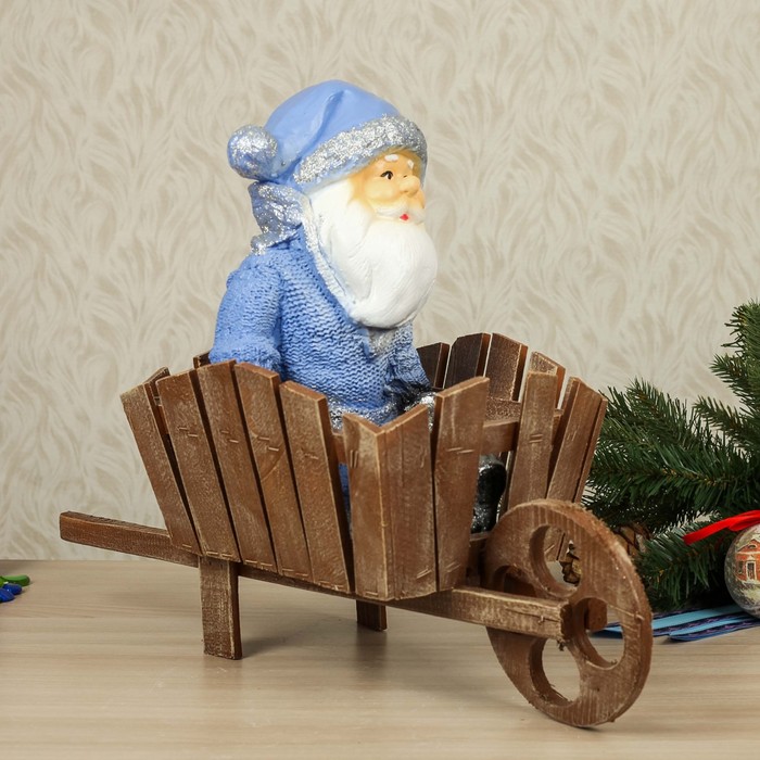 Статуэтка "Санта в тачке", синяя