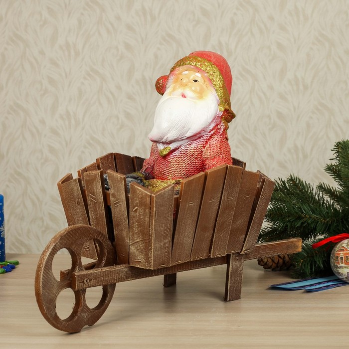 Статуэтка "Санта в тачке", красная