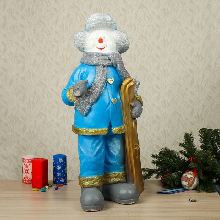 Статуэтка "Снеговик с лыжами", микс