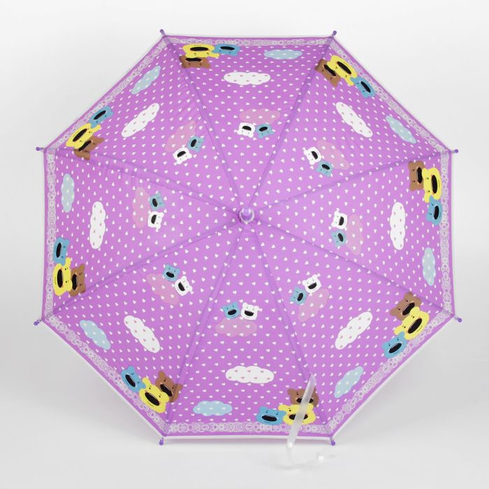 Зонт детский полуавтоматический "Мишки", r=40см, со свистком, цвет сиреневый