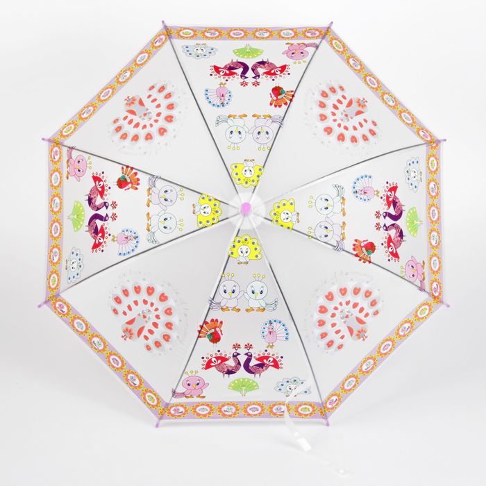 Зонт детский полуавтоматический "Павлины", r=40см, со свистком, цвет розовый