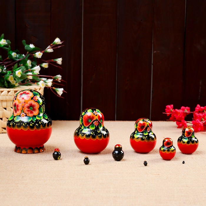 Матрёшка «Марфуша», чёрный платок, 10 кукольная, 14 см, люкс