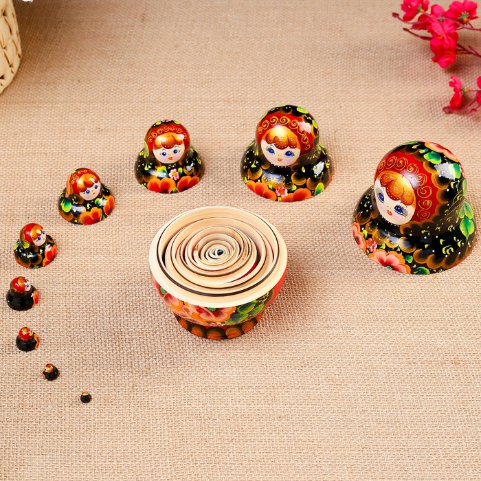 Матрёшка «Марфуша», чёрный платок, 10 кукольная, 14 см, люкс