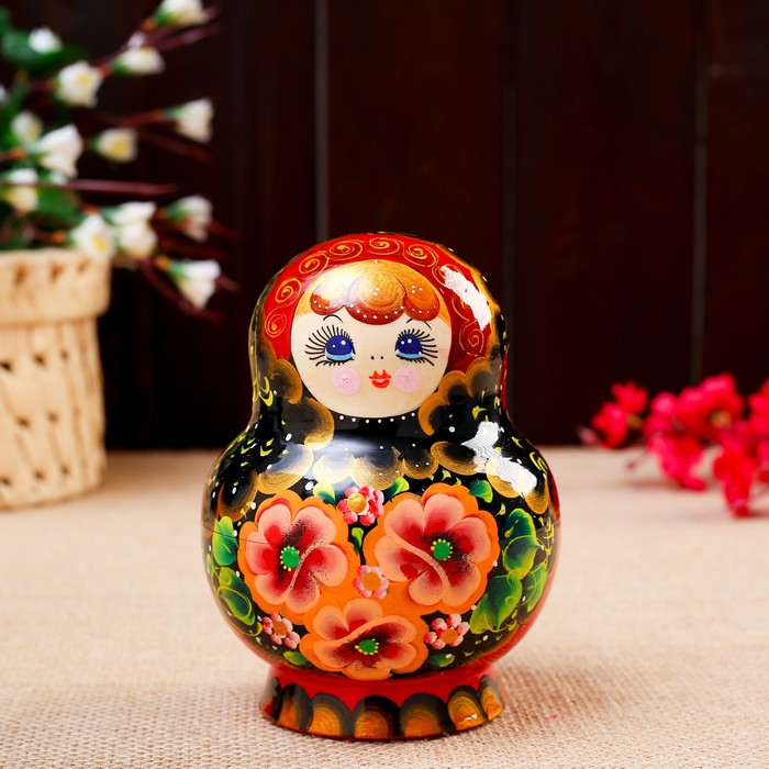 Матрёшка «Марфуша», чёрный платок, 10 кукольная, 14 см, люкс