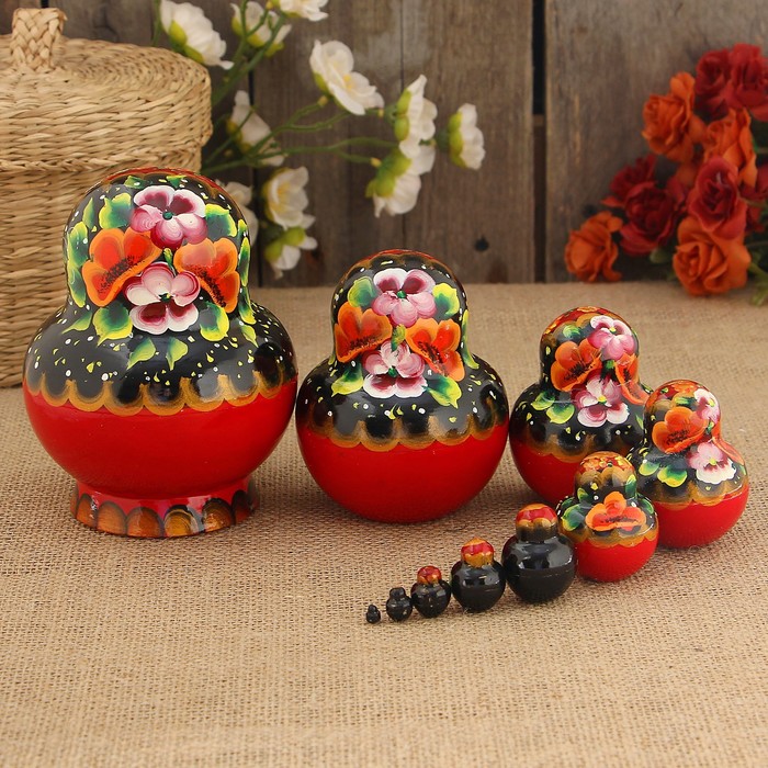 Матрёшка «Марфуша», чёрный платок, 10 кукольная, 14 см, люкс