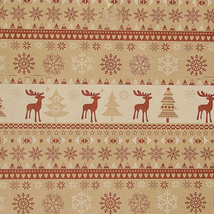 Бумага упаковочная крафт "Скандинавские олени", бело-коричневая, 0.6 х 10 м