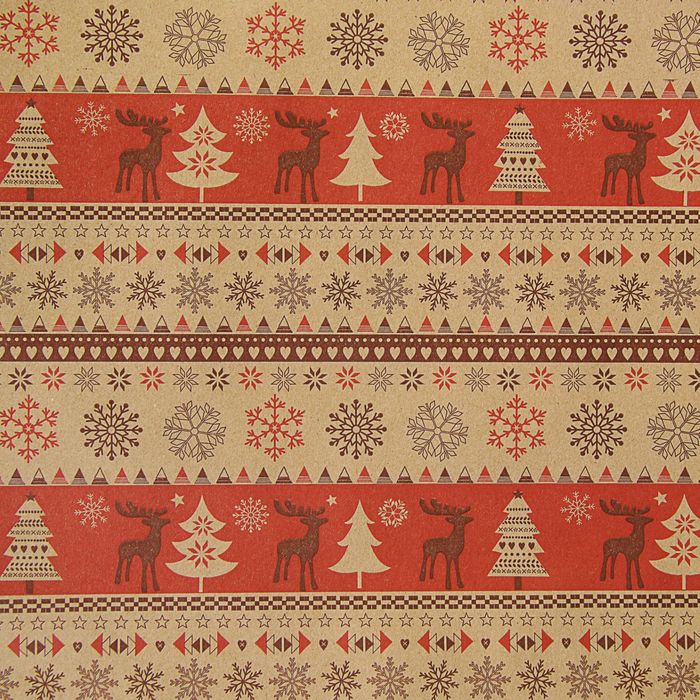 Бумага упаковочная крафт "Скандинавские олени", красно-коричневая, 0.6 х 10 м