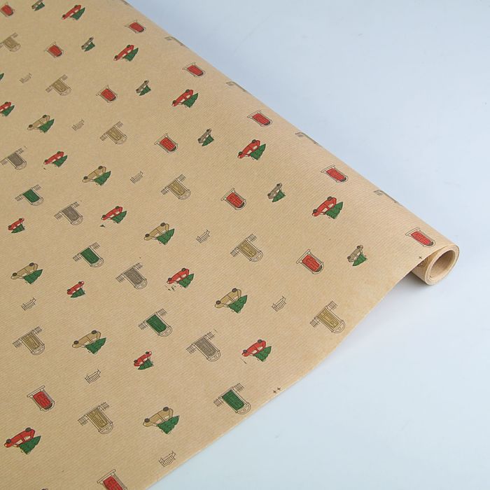 Бумага упаковочная крафт "Машинки с елкой", 0.6 х 10 м