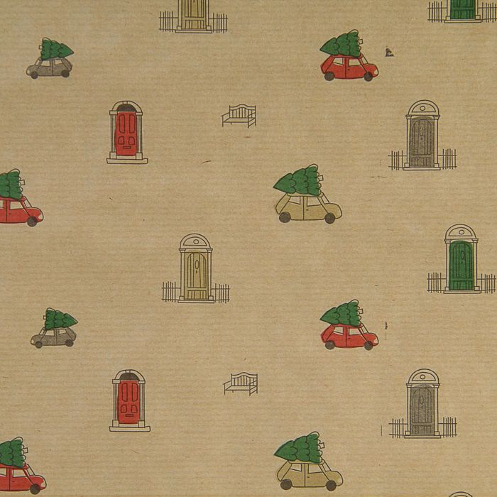 Бумага упаковочная крафт "Машинки с елкой", 0.6 х 10 м