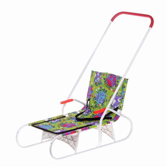 Санки детские складные с переставляемым толкателем и конвертом, цвет: зеленый