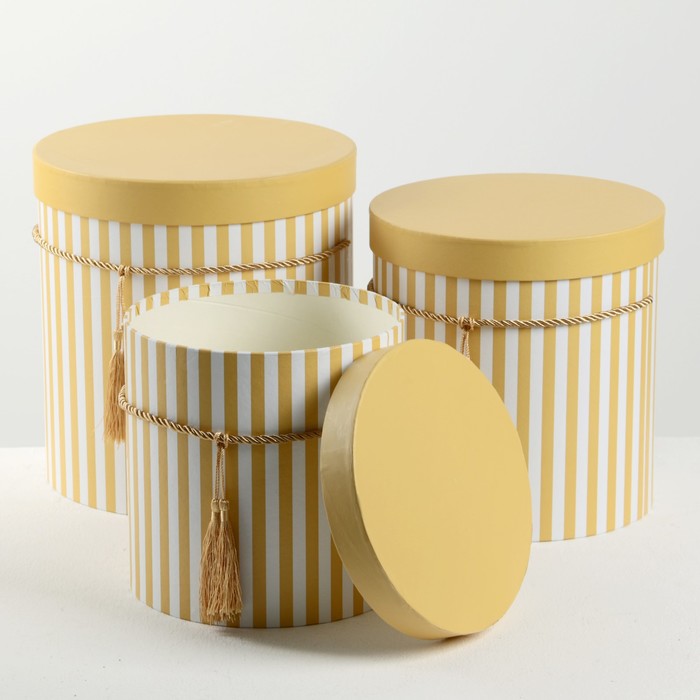 Набор коробок 3в1 "Полоски", жёлтый, 24 х 24 х 26 - 19 х 19 х 20 см