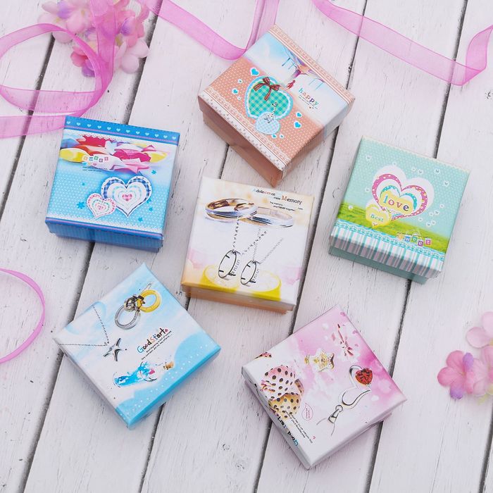 Коробочка подарочная под кольцо "Джевелри", 5*5*3,5, цвет МИКС, вставка белая 2551469