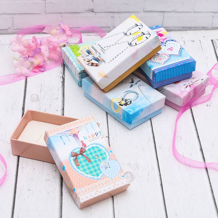 Коробочка подарочная под набор "Джевелри", 5*8*3,5, цвет МИКС, вставка белая