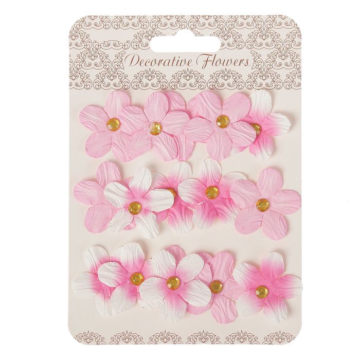 Декор для творчества "Цветочки розовые и белые со стразами" (набор 16 шт) 3х3 см