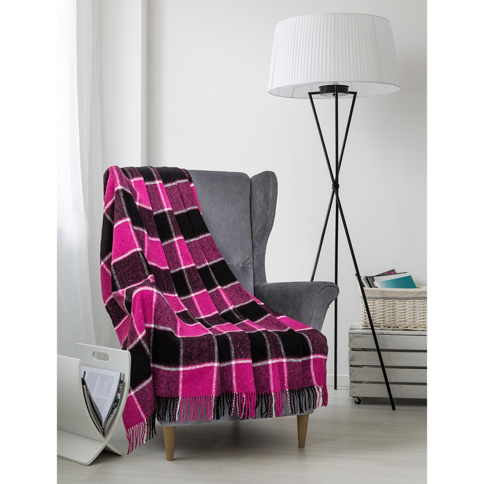 Плед шерстяной "Palermo", 140х200 см, мал/черн/бел, рис МИКС, 20% шерсть 80% акрил