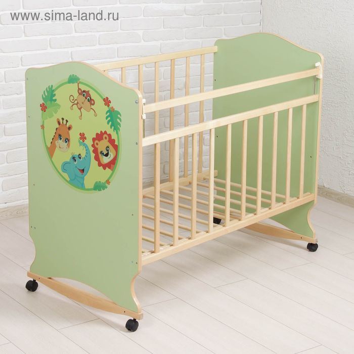 Детская кроватка «Зоопарк» на колёсах или качалке, цвет фисташковый