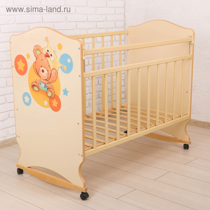 Детская кроватка «Мишутка» на колёсах или качалке, цвет бежевый детская кроватка мишутка на колёсах или качалке цвет бежевый