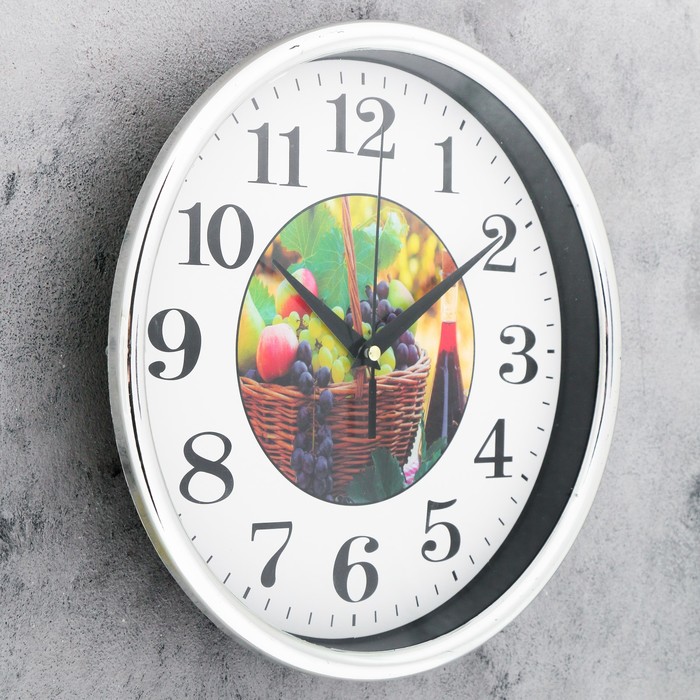 Часы настенные круг. с корзиной фруктов рама металл 26*26см