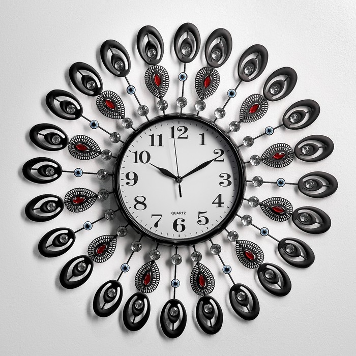 Часы настенные, серия Ажур «Павлиньи перья», разноцветные кристаллы, микс,  d=60 см