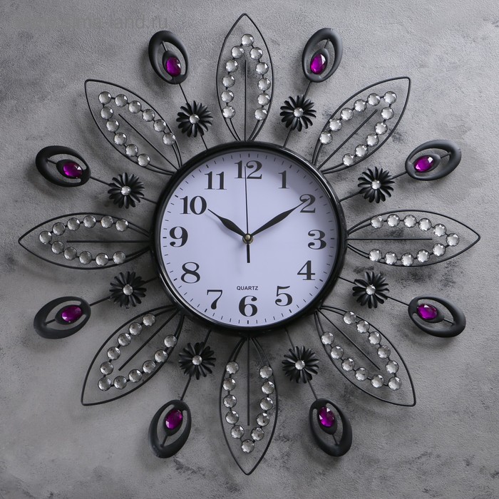 фото Часы настенные, серия: интерьер, "большие лепестки", фиолетовые кристаллы, d=61 см микс quartz