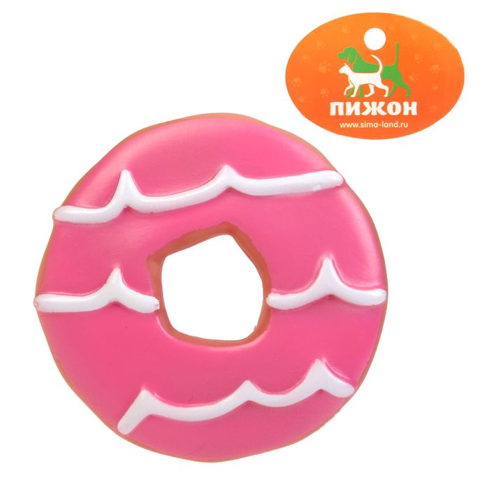 Игрушка плотная пищащая "Пончик", 10 см, микс цветов