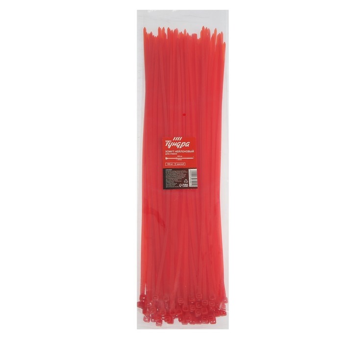 Хомут нейлоновый ТУНДРА krep, для стяжки, 4.8х400 мм, цвет красный, в упаковке 100 шт.
