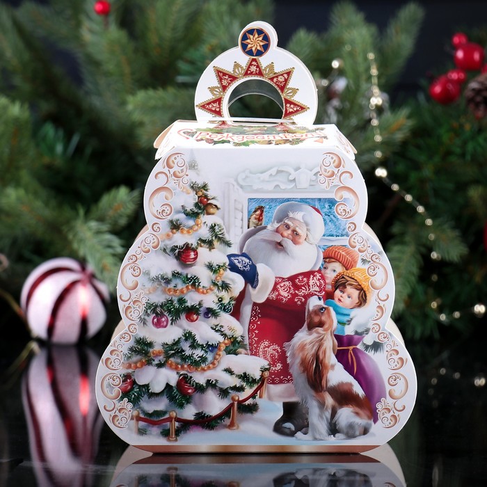 Подарочная коробка "Снежная", елочка с пластиком, 16,8 х 11 х 16,2 см