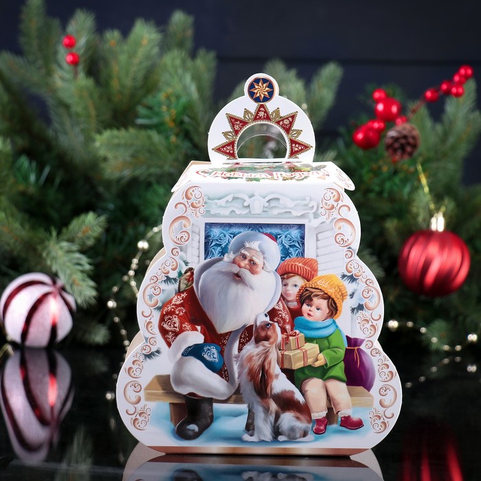 Подарочная коробка "Снежная", елочка с пластиком, 16,8 х 11 х 16,2 см