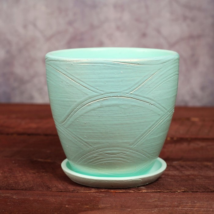 Горшок цветочный "Волна" бирюза №2 Высокий овал 1л