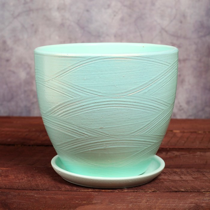 Горшок цветочный "Волна" бирюза №4 Высокий овал 2,6л