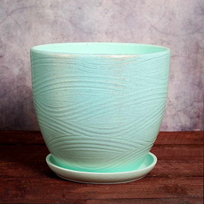 Горшок цветочный "Волна" бирюза №5 Высокий овал 4,8л