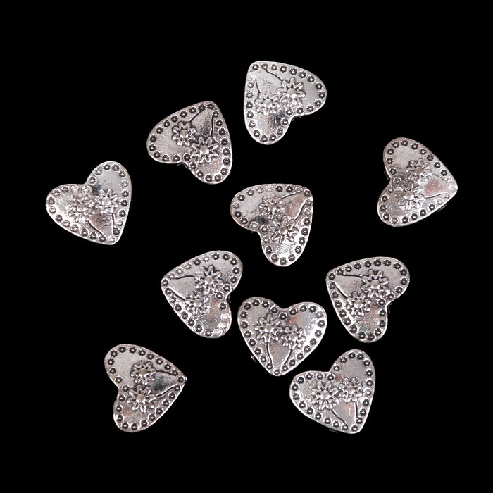 Набор бусин для творчества металл "Сердце с букетом цветов" набор 10 шт 1,1х1,3 см