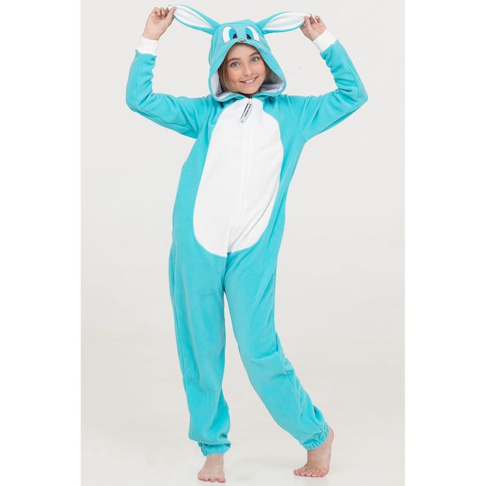 Комбинезон-кигуруми детский "Зайчик Лапа бирюзовый", рост 128 см