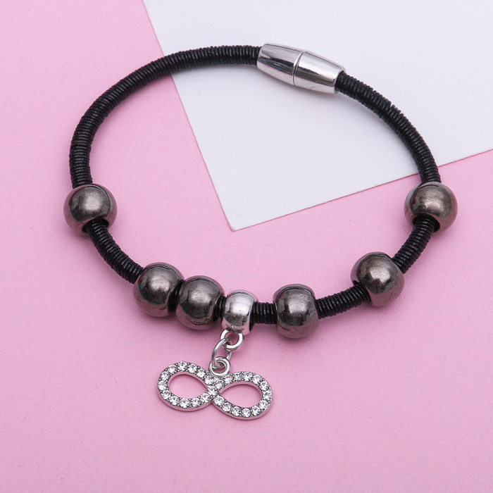 Браслет "Марджери" на нити, бесконечность, цвет чёрно-серебряный