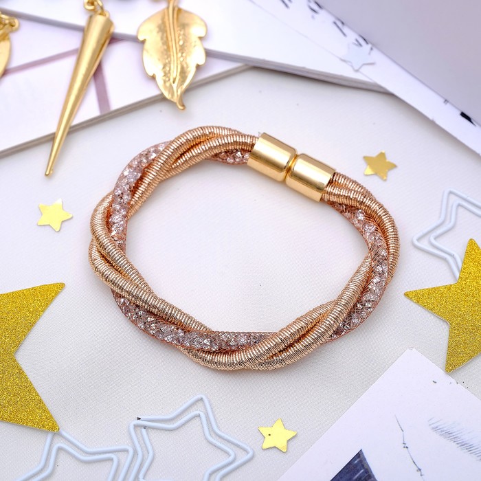 Браслет "Стардаст" плетение с нитью, цвет розовое золото