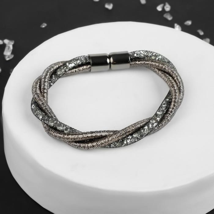 Браслет "Стардаст" плетение с нитью, цвет серый