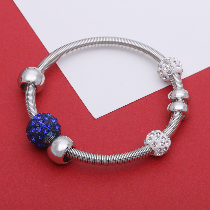 Браслет "Марджери" на резинке, бусины, цвет бело-синий в серебре