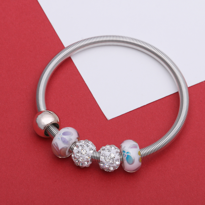 Браслет "Марджери" на резинке, бусины, цветной в серебре