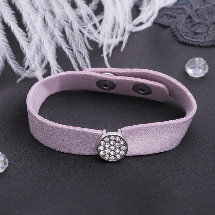 Браслет кожа "Замшевый стиль" круг, цвет сиреневый в серебре