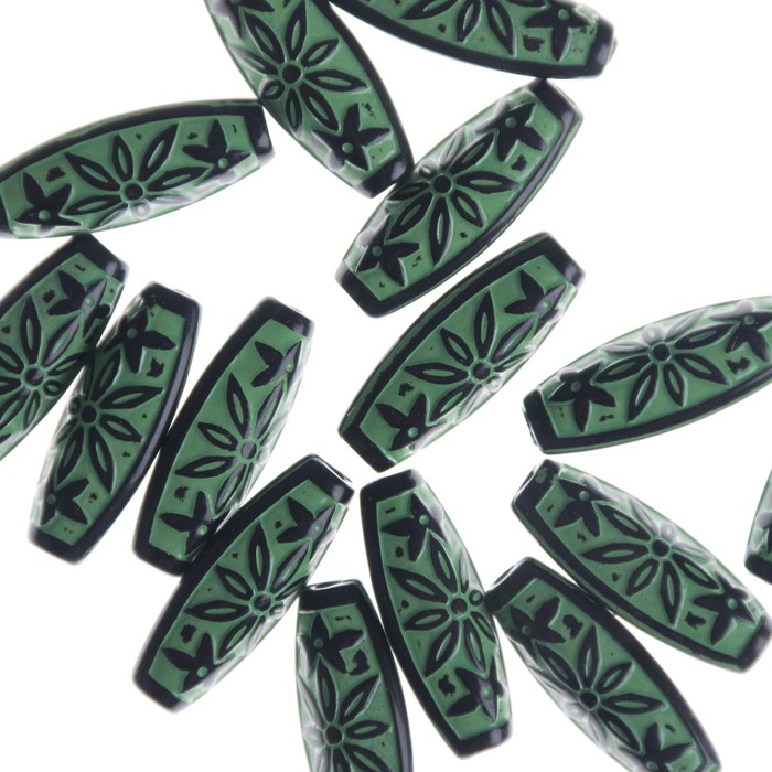 Набор бусин пластик (16 шт) "Узоры ацтеков" 2,9х1,2 см, зелено-черный