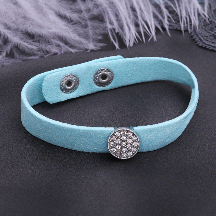 Браслет кожа "Замшевый стиль" круг, цвет мятный в серебре